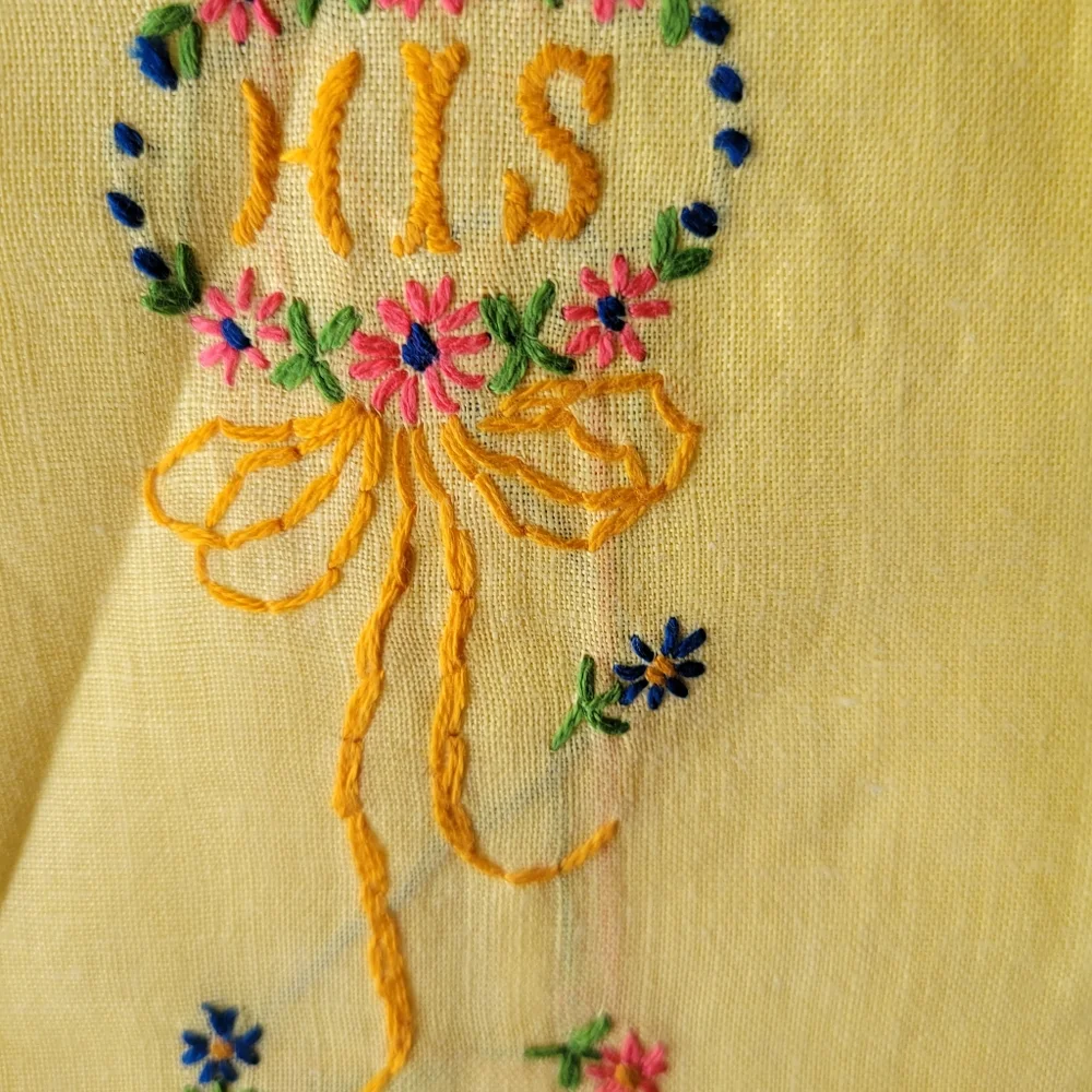 Vintage His & Hers & Guest Tea Towels , Embroidered, Wedding gift! Cottage!!